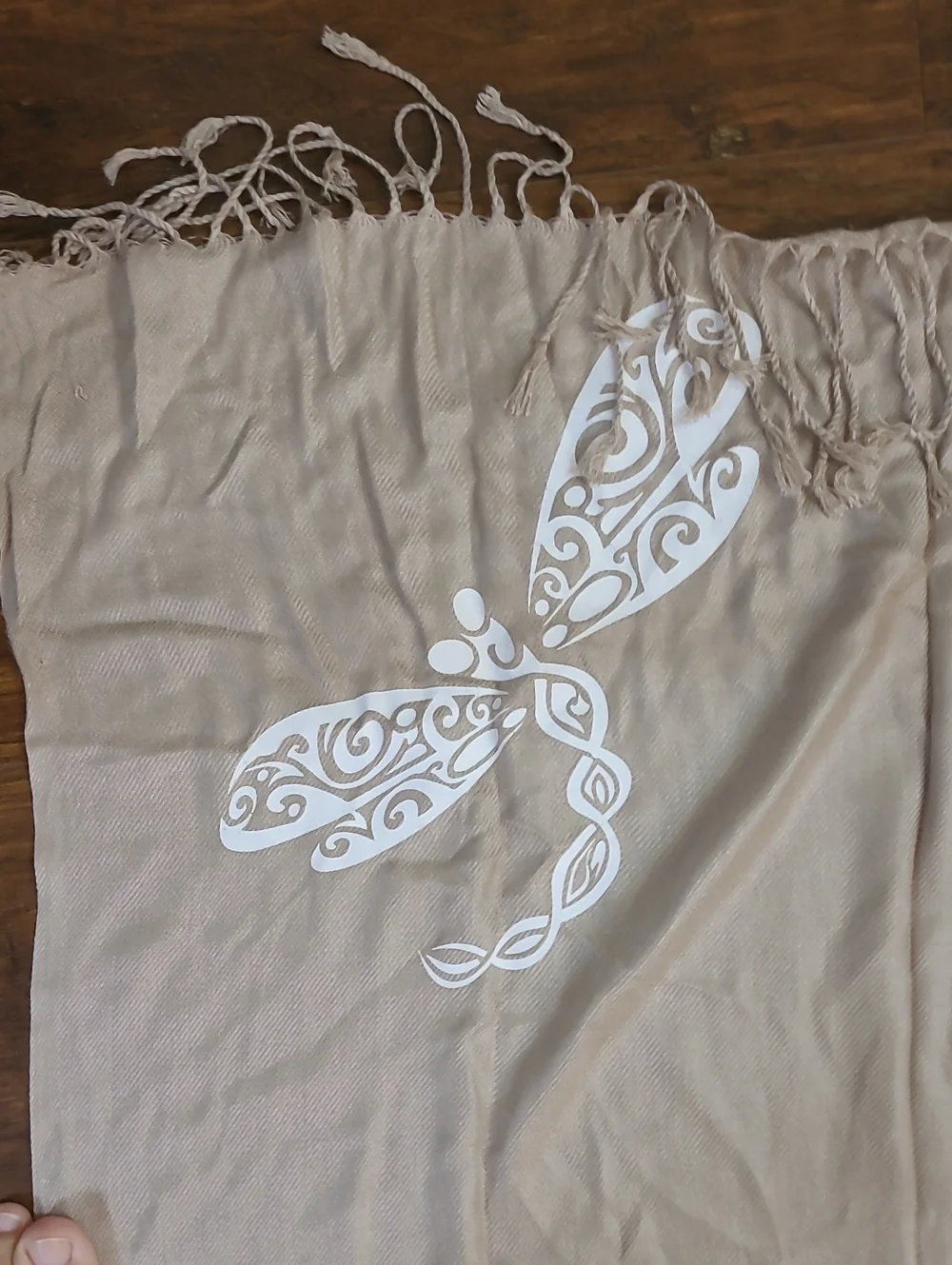 pashmina Neutral Beige Maxi Shawl Scarf with Tassel Trim Cashmere Silk 65×28